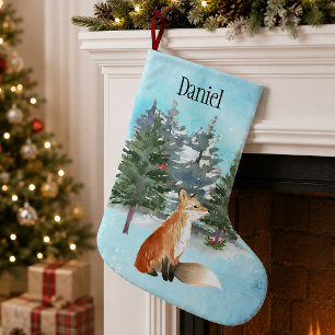 Calcetín Navideño Pequeño Zorro de Bosque Personalizado Navidad