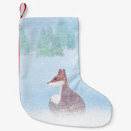 Calcetín Navideño Pequeño Zorro en una Media de Bosque Nevado