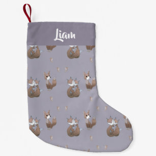 Calcetín Navideño Pequeño zorros felices en gris