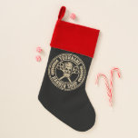 Calcetín Navideño Salón del cráneo de la peluquería personalizada Ro<br><div class="desc">Barbería personalizada Rockabilly Skull and Scissors,  con diseño de peluquería con hipster barbudo. Personalizar con su nombre o texto Personalizado.</div>