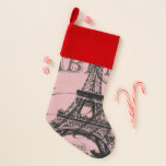 Calcetín Navideño torre de eiffel de parís vintage rosa romántico<br><div class="desc">romántica torre de eiffel rosado francés vintage parís accesorios para el hogar. Regalos de boda de destino.</div>