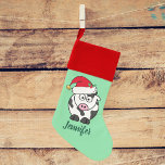 Calcetín Navideño Vaca de Navidades curos<br><div class="desc">Esta hermosa manada de vacas Navidades presenta un bonito Holstein con un sombrero rojo de Santa. Este bonito personalizado de Navidades de animales de granja está decorado con un bonito fondo de vacaciones verde menta. Personaliza con tu propio texto en la parte inferior para un regalo divertido para los niños....</div>