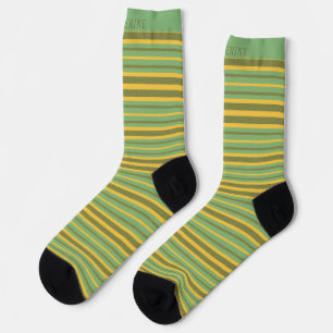 Calcetín personalizable verde amarillo marrón raya