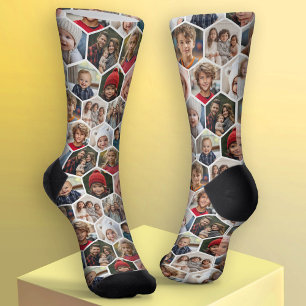 Calcetines 12 Colaje de Fotos - hexágono divertido - Patrón A