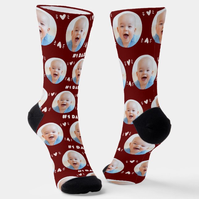 Calcetines #1 Papá, bebé o foto infantil Día del Padre Borgoñ (Angular)