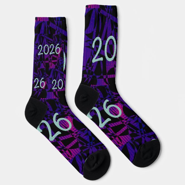 Calcetines 2026 New Year New Years socks purple fun funny (Derecha)
