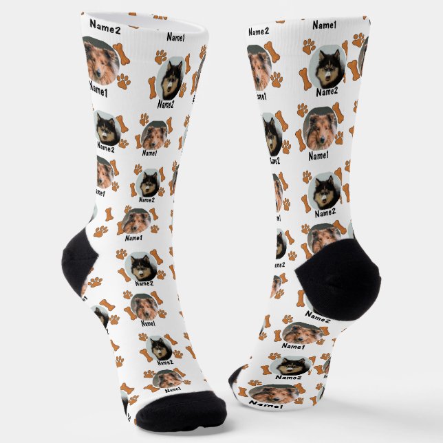 Calcetines 2 fotografías de perros 2 nombres + huellas de hue (Angular)