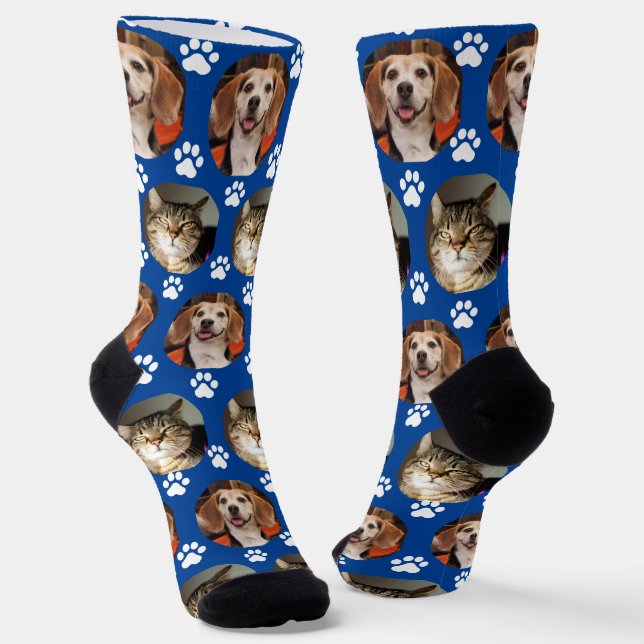 Calcetines 2 Mascotas de fotos de pinturas de pintura azul (Angular)