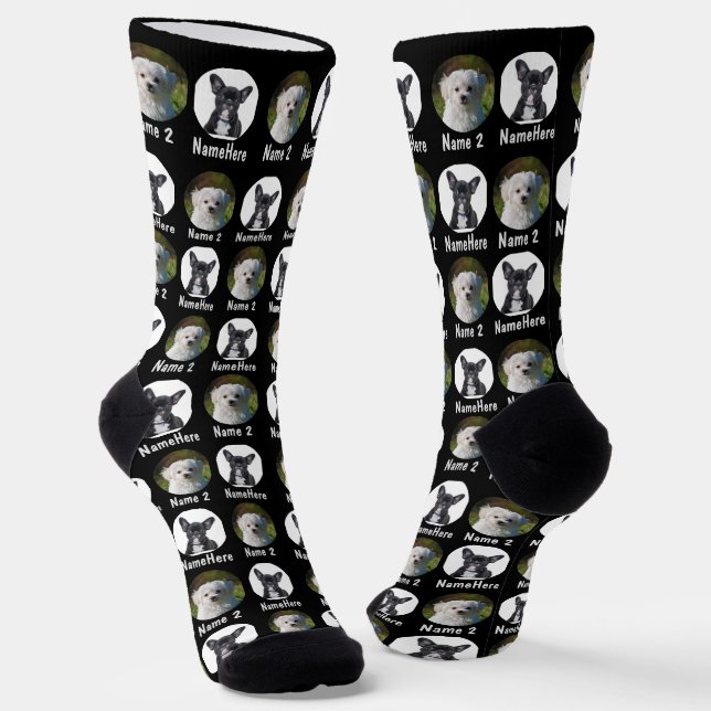 Calcetines 2 Perros 2 Nombres Personalizados Foto Perro Negro (Angular)