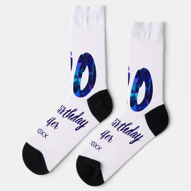 Calcetines 30.º cumpleaños añadir nombre fecha año brillo azu (Izquierda)