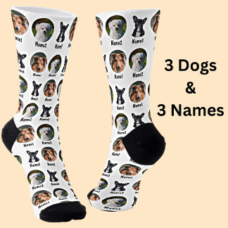 Calcetines 3 perros, 3 nombres, foto de perro - Blanco person