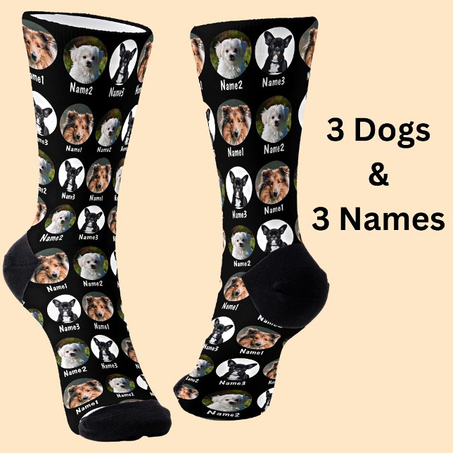 Calcetines 3 perros, 3 nombres, foto de perro - negro persona (Subido por el creador)