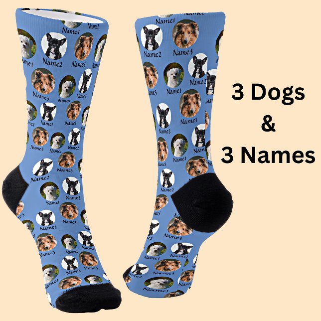 Calcetines 3 perros y 3 nombres Mascotas personalizados fotos (Subido por el creador)