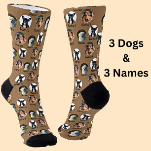Calcetines 3 perros y nombres de fotos Mascotas personalizada