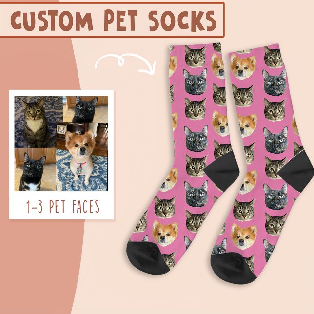 Calcetines 3 rostros de gato y perro personalizados en azul (Subido por el creador)