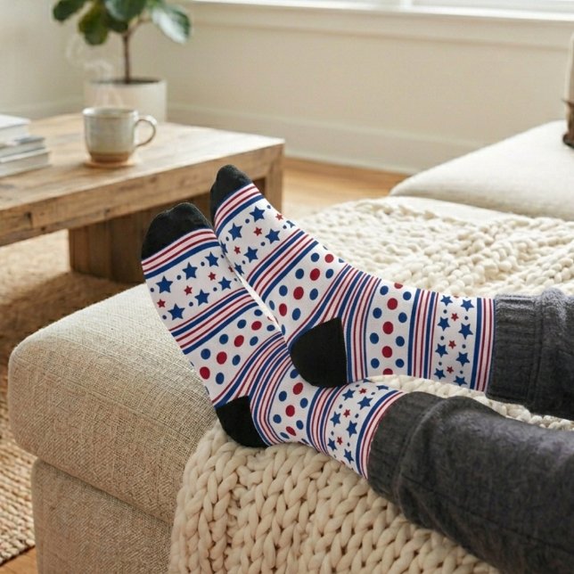 Calcetines 4 de Julio Rojo Blanco y Azul Patriótico (Subido por el creador)