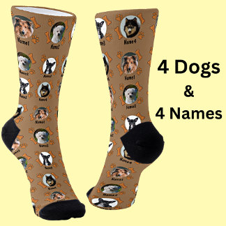 Calcetines 4 Fotos de perros y 4 nombres + Huesos y pinturas