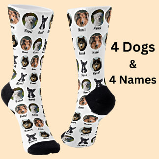 Calcetines 4 perros, 4 nombres, foto de perro - Blanco person