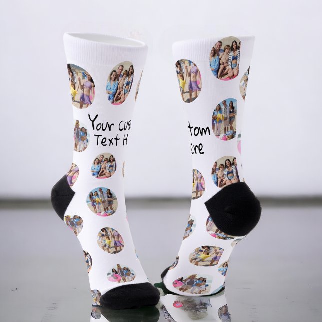 Calcetines 4 Personalizado de Collage de fotos y texto Person (4 Photo Collage and Text Custom Personalized Socks from Ricaso. Add your photos and text. photo gift)