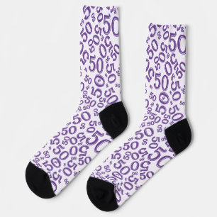 Calcetines 50.º patrón de número aleatorio púrpura