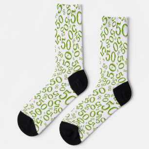 Calcetines 50.º patrón de número aleatorio verde de cumpleaño