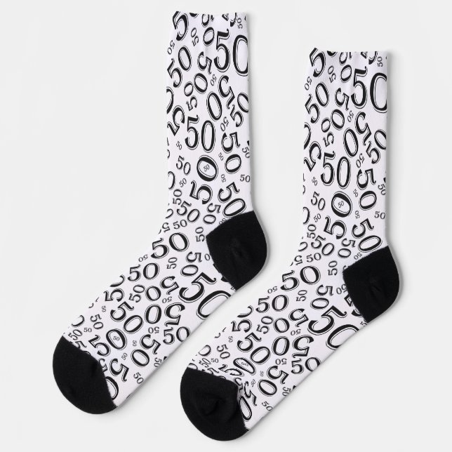 Calcetines 50.º patrón de números blanco/negro de cumpleaños (Izquierda)