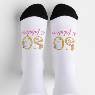 Calcetines 50 y fabuloso oro y floral rosa