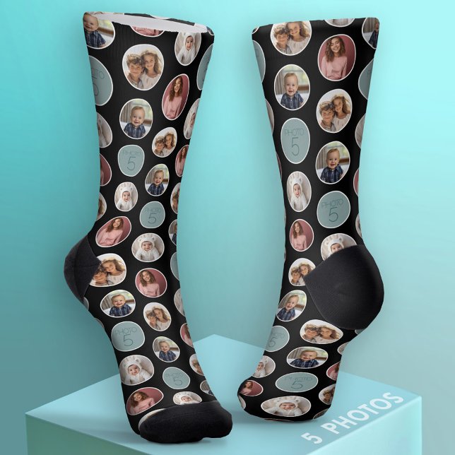 Calcetines 5 Collage del borde del círculo de fotos - Blanco  (Custom Socks with Photo Collage)