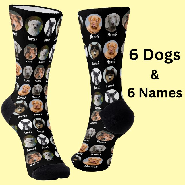 Calcetines 6 perros, 6 nombres, foto de perro - negro persona (Subido por el creador)