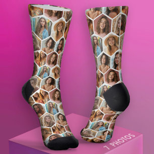 Calcetines 7 Collage de fotos - honeycomb funky - blanco