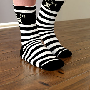 Calcetines a rayas con nombre de pirata Calavera y