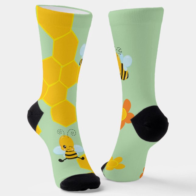 Calcetines Abeja Melífera Linda Con Flores  (Angular)