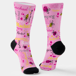 Calcetines Abejas de ladybugs rosados y chicas de corazones n