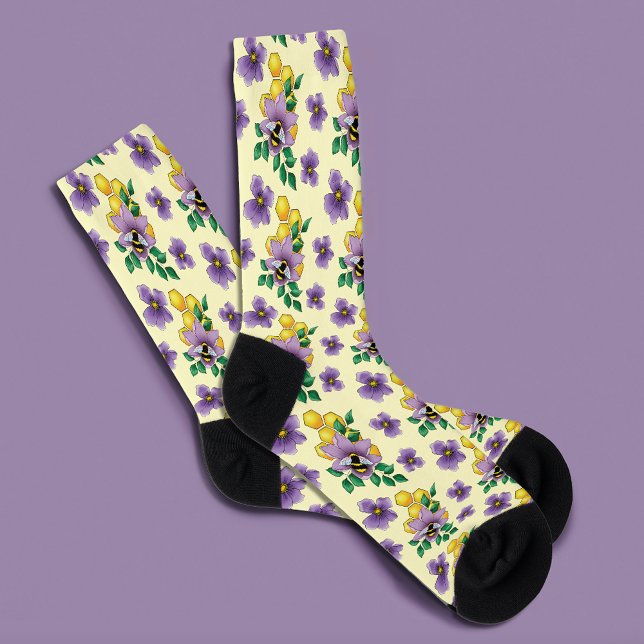 Calcetines Abejas Flores de Lavanda Amarillas (Subido por el creador)