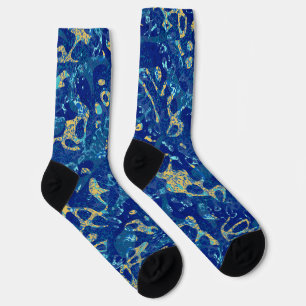 Calcetines Abstracción gráfica en blanco azul marino y amaril