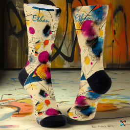 Calcetines Abstracción vibrante en rosa, turquesa y amarillo
