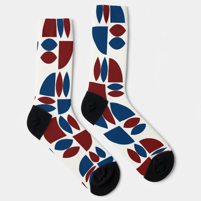 Calcetines Abstract Bauhaus shapes in dark red and blue (Derecha)