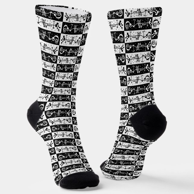 Calcetines Abstract Geometric Black & White Pattern – Hand Dr (Angular)
