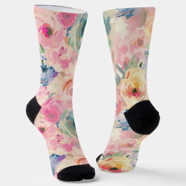 Calcetines Abstracto Colorido Pastel Flores Patrón Floral (Angular)