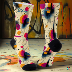 Calcetines Abstracto enérgico en magenta, naranja y azul turq