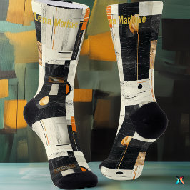 Calcetines Abstracto Geométrico Negro y Naranja Sofisticado