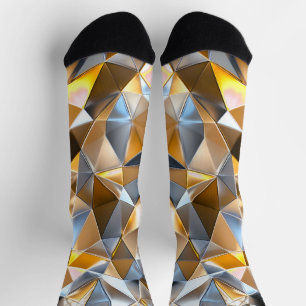 Calcetines Abstracto Metálico Moderno Dorado Plateado Geométr
