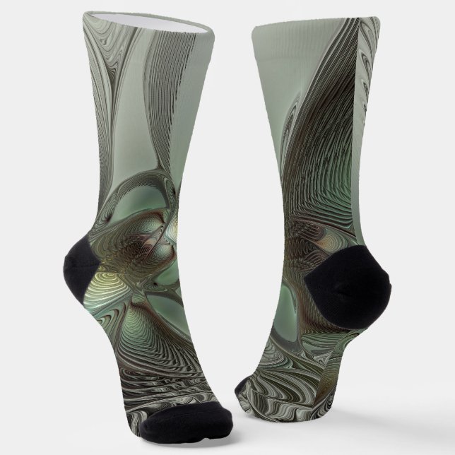 Calcetines Abstracto Olive Sage Green Grey Fractal Art Fantas (Angular)