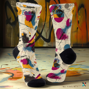 Calcetines abstractos atrevidos en magenta, naranj