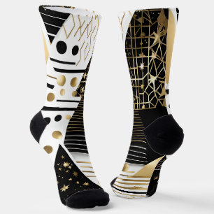 calcetines abstractos de oro y triángulos negros