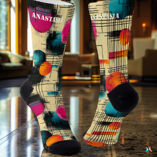 Calcetines abstractos retro con diseño circular co
