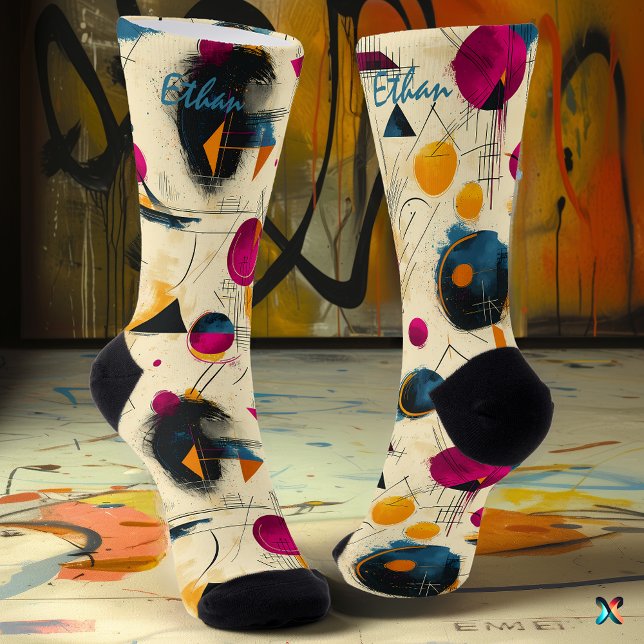 Calcetines abstractos vívidos en magenta, naranja  (Subido por el creador)