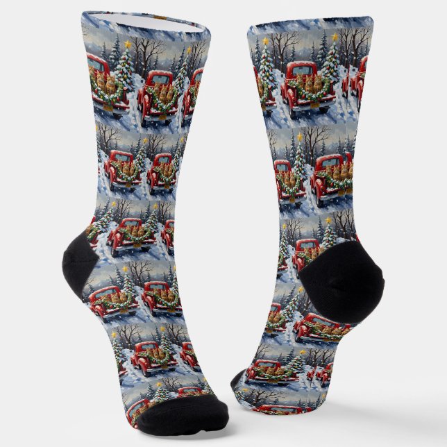 Calcetines Abyssinian Cat Christmas Red Truck Holiday (Angular)