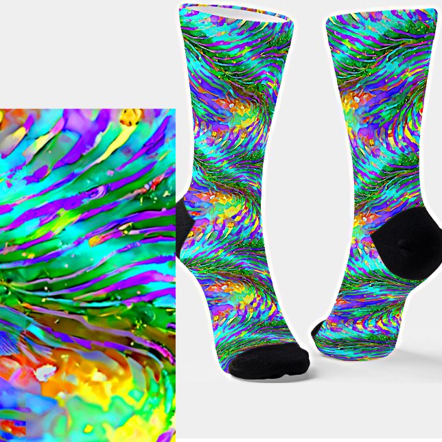 Calcetines Aca Verde Amarillo Rojo Windy Leafy Resumen Swirte (Subido por el creador)