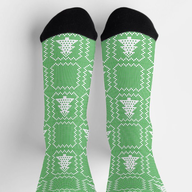 Calcetines Acogedor patrón de suéter feo de árbol de Navidad  (Arriba)